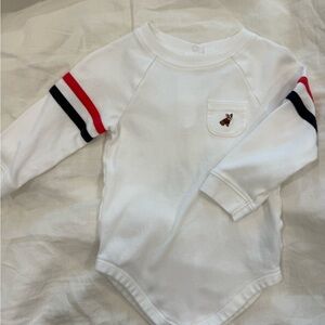 Janie and Jack White Long Sleeve Baby Onesie with Striped Sleeves